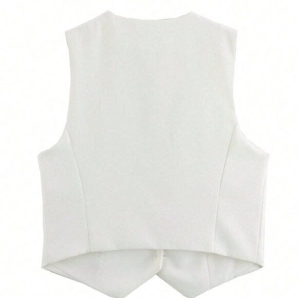 White Elegant Women's European And American Style Casual Slim Fit Sleeveless Tan - Picture 7 of 8